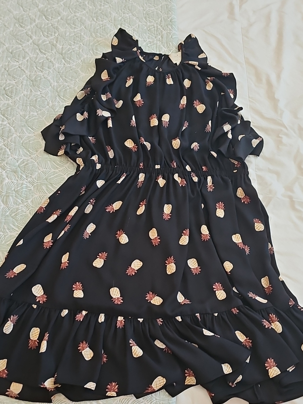 kate spade Black Pineapple-Print Ruffle Dress